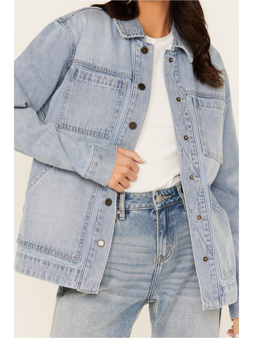 CLEO + WOLF WOMEN'S LINDON LIGHT WASH DENIM SHACKET